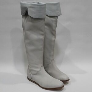 Vintage Foundry Co Women's Light Gray Leather Tall Fold Over Boots  8.5 VFL285‎